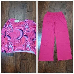 NWT Southern Stitch Pink/Purple Swirl Oversized Top & Pink Pullon Pants Set (S)